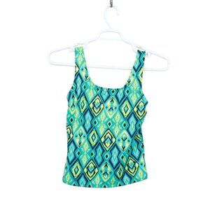 LL Bean BeanSport Swimwear Scoopneck Tankini Top Print Green Size 4